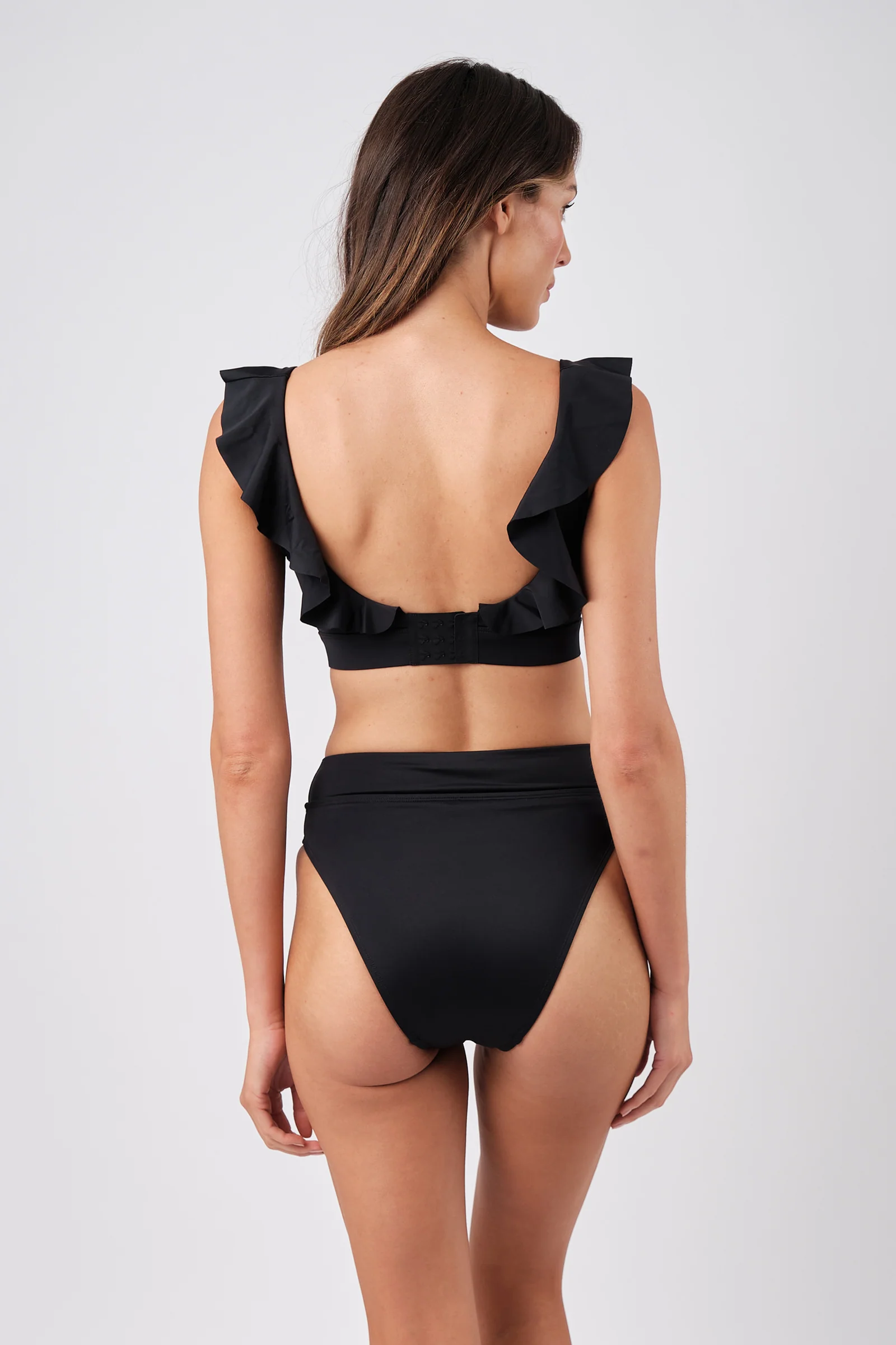 Classic Square Neck Bikini Bralette with Frill BLACK - Image 4