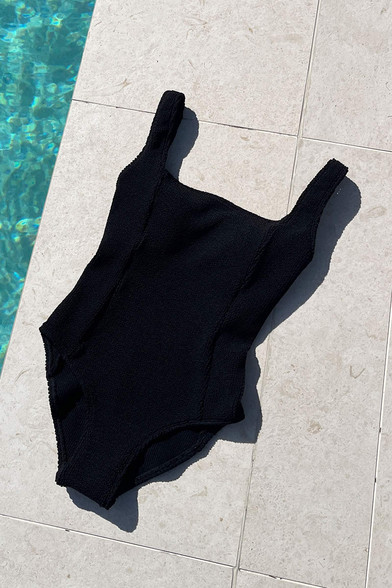 Crinkle Cut Square Neck One Piece BLACK - Image 15