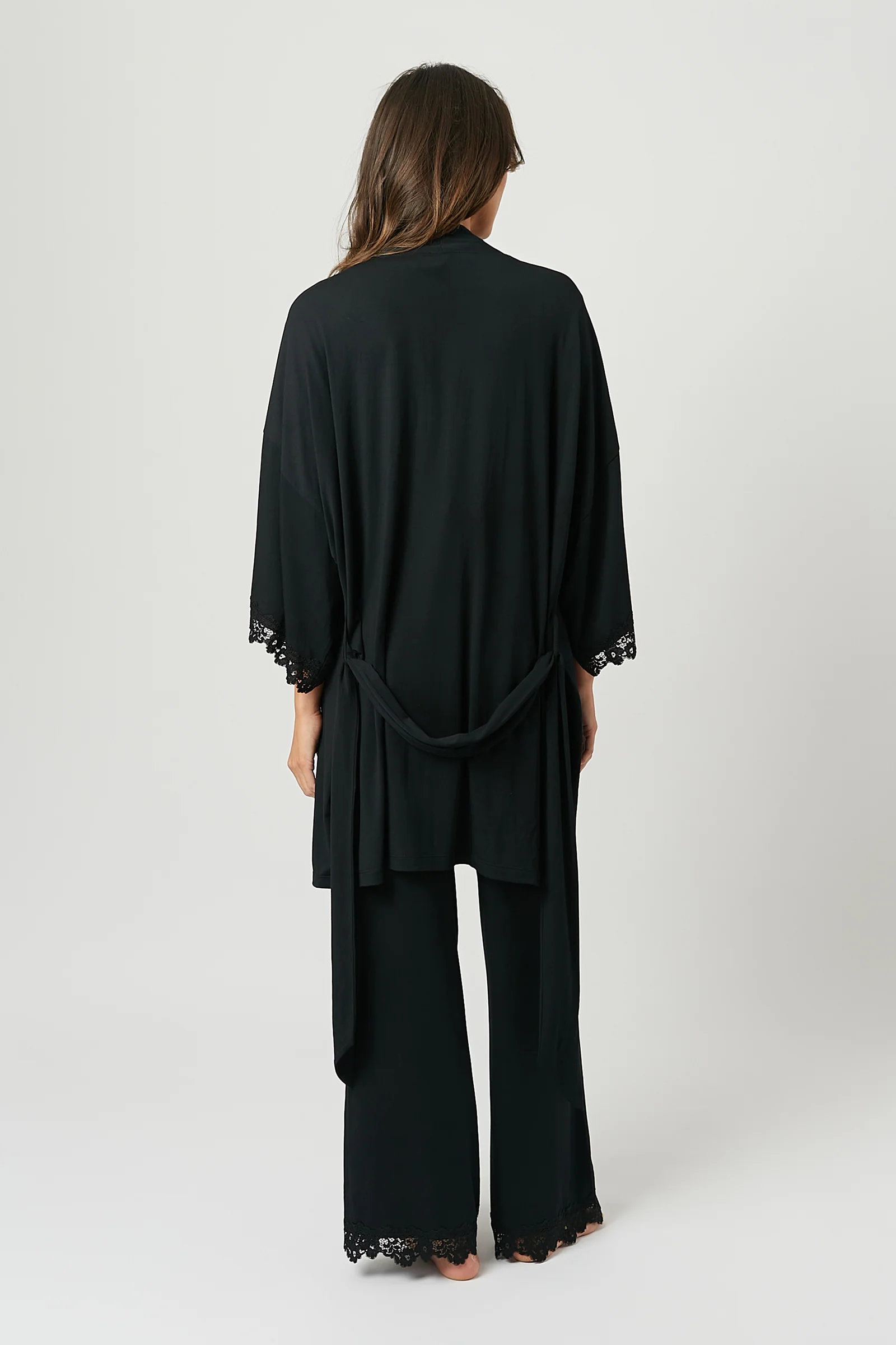 Lace Trim Modal Robe BLACK - Image 13