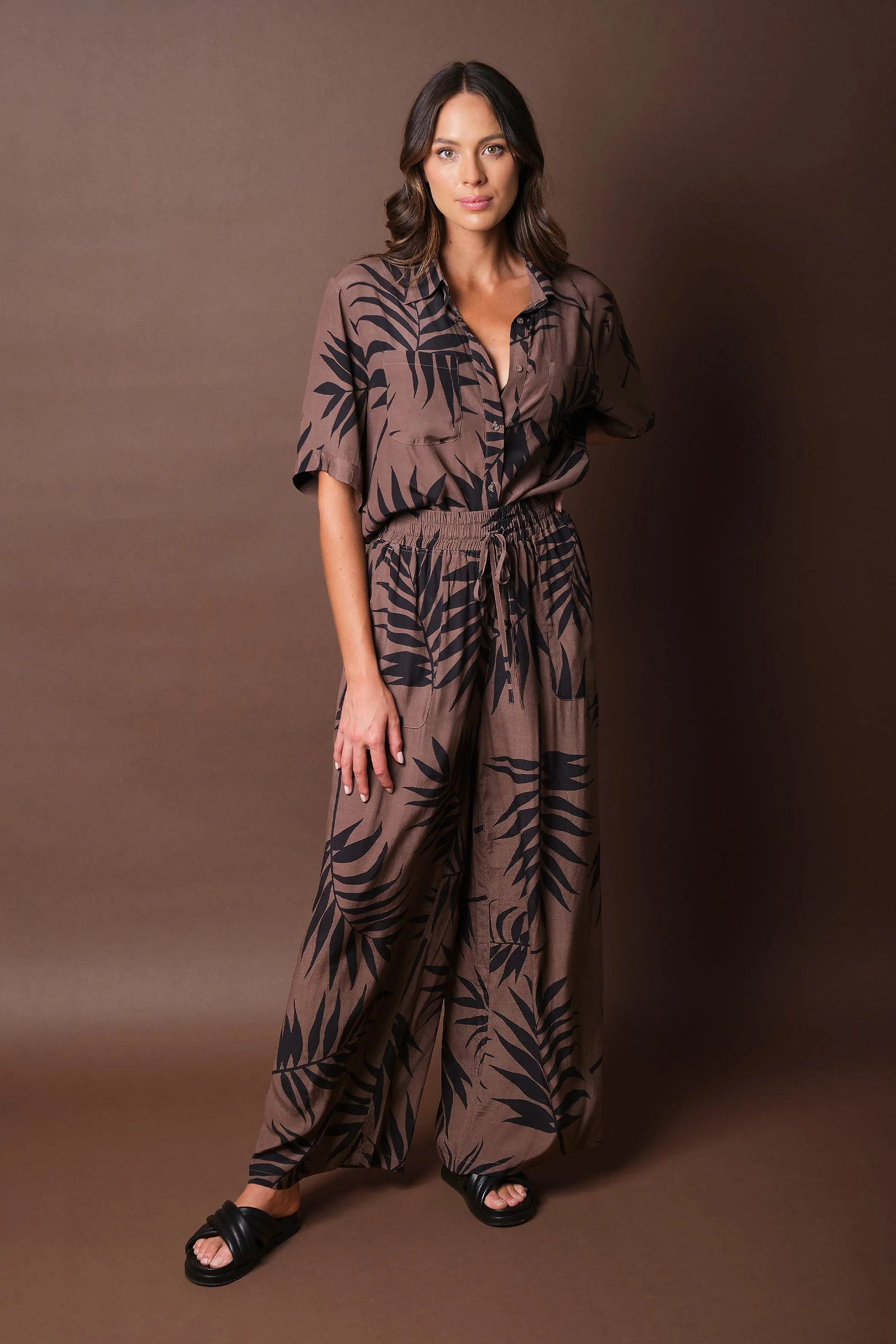 Palazzo Pants PALM SILHOUETTE CHOCOLATE - Image 3