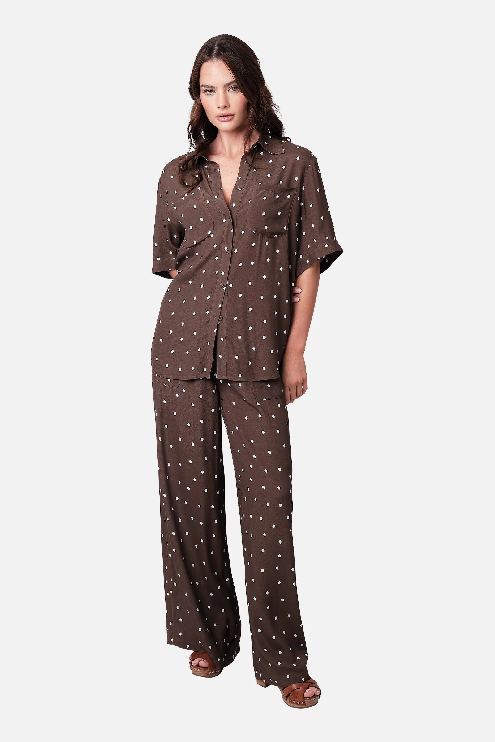 Short Sleeve Button-Up Shirt CHOCOLATE POLKA - Image 8