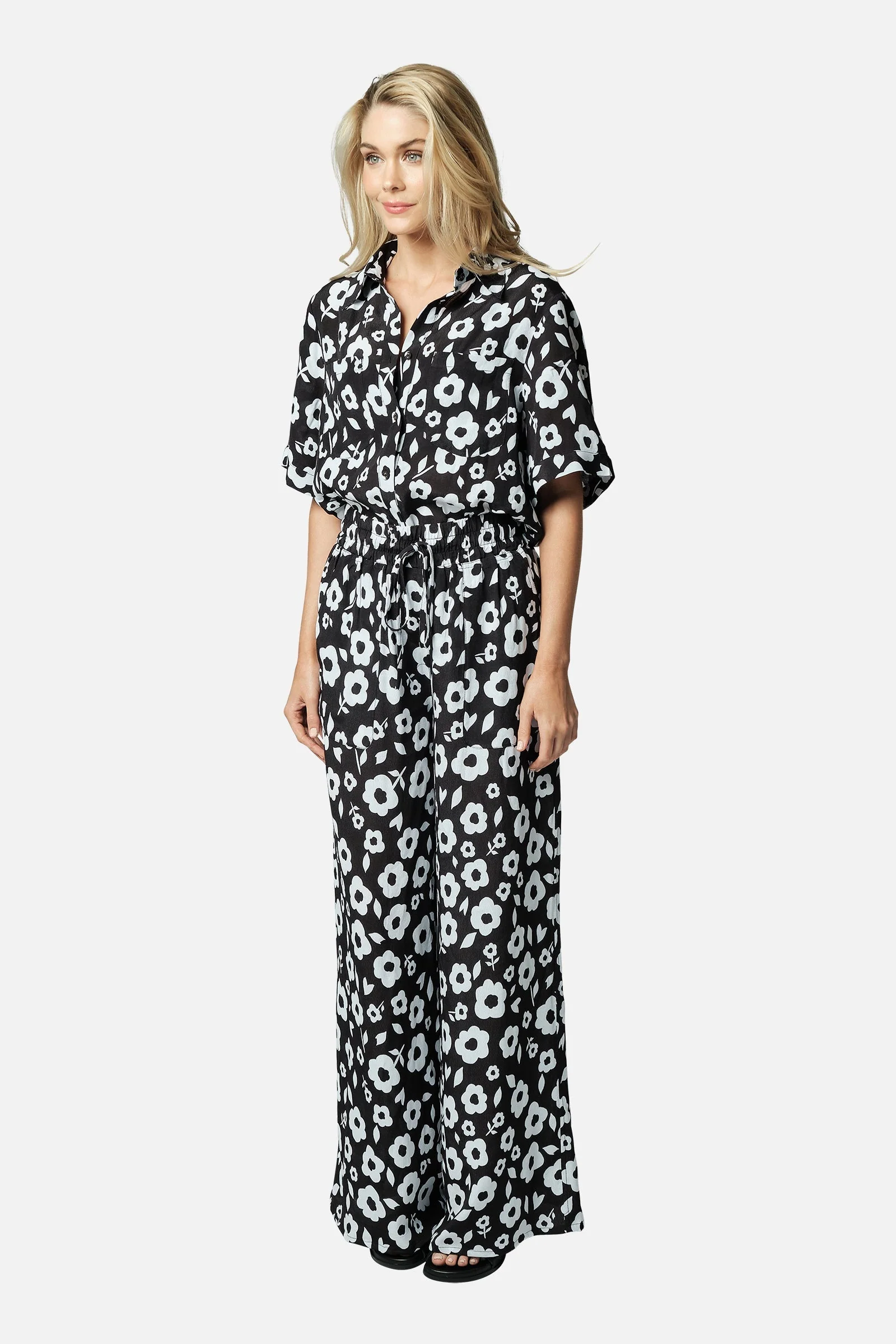 Short Sleeve Button-Up Shirt DAISY SILHOUETTE BLACK - Image 7