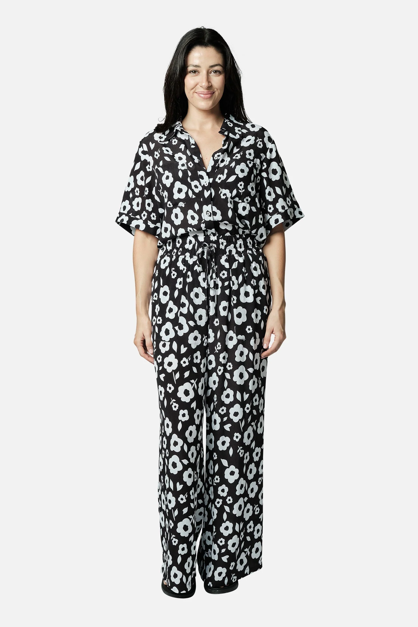 Short Sleeve Button-Up Shirt DAISY SILHOUETTE BLACK - Image 9