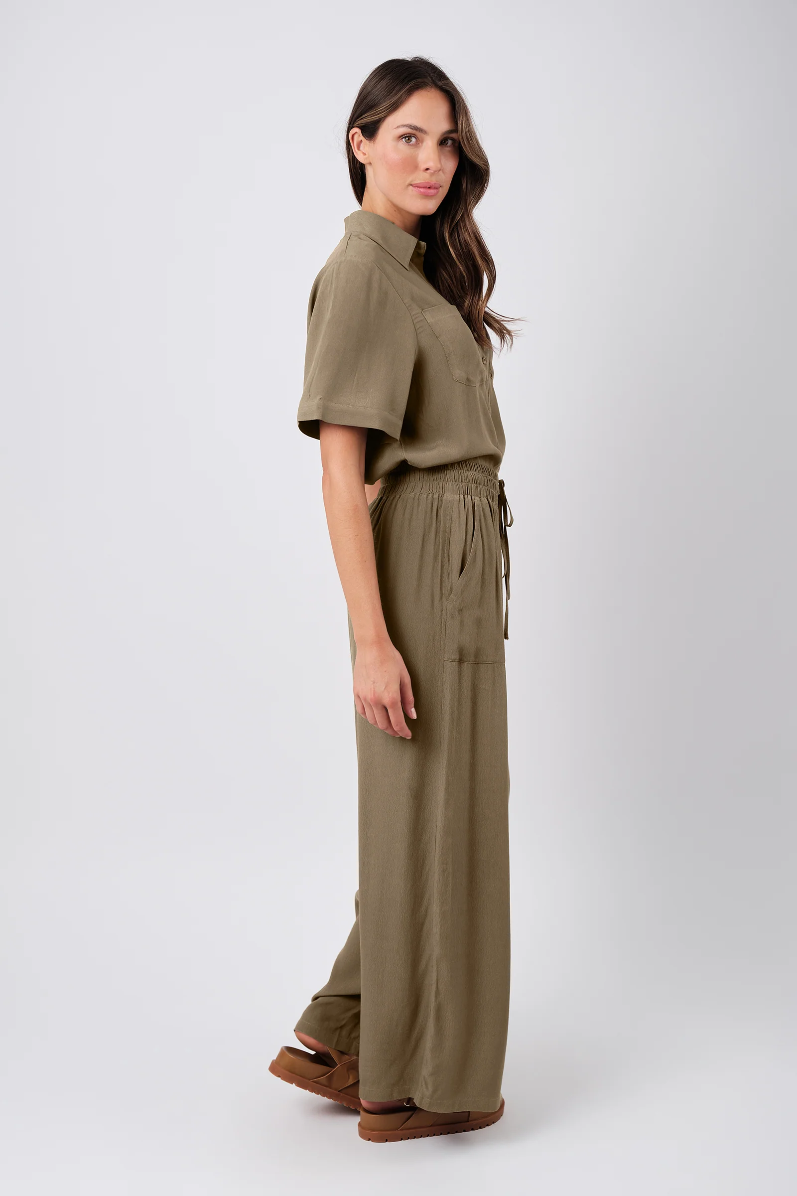 Short Sleeve Button-Up Shirt KHAKI - Image 7